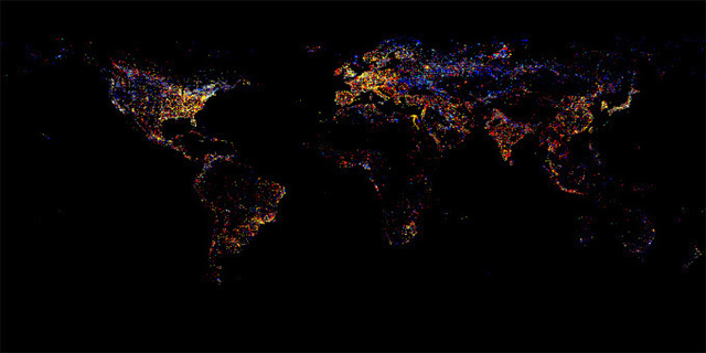 卫星拍摄的最新全世界夜景图