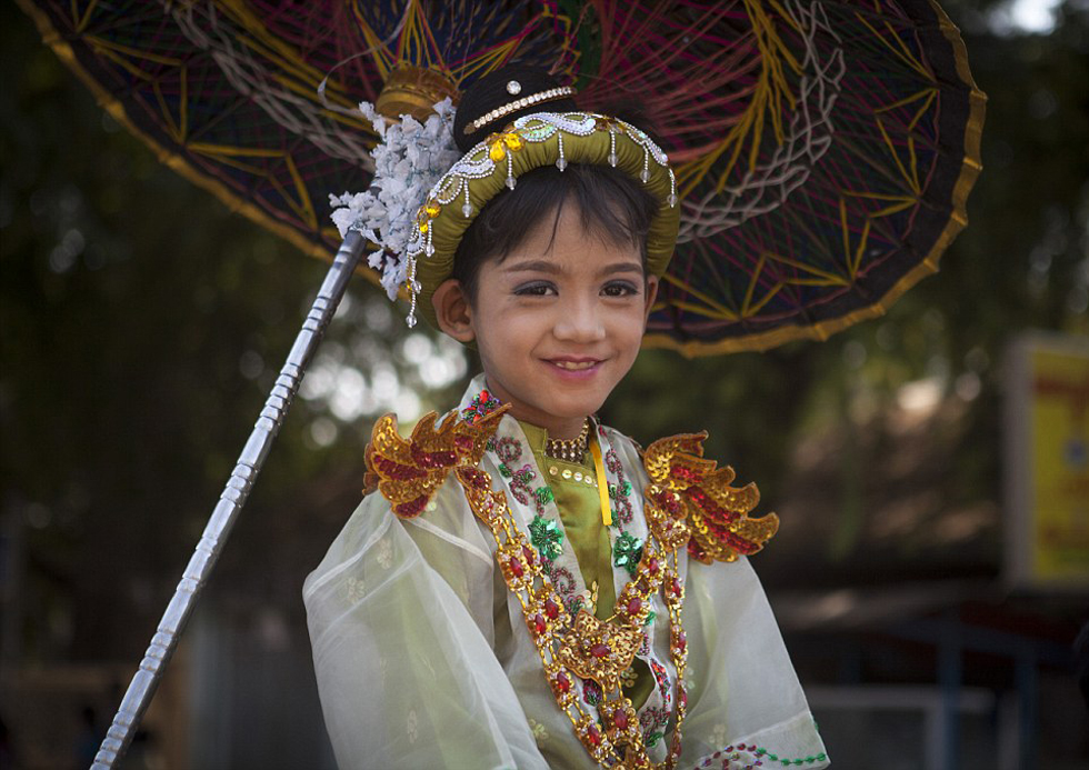 缅甸奇特风俗:男孩出家前盛装骑牛马游行(高清组图)