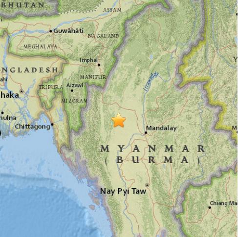 缅甸西部发生5.5级地震 震源深度22.4千米