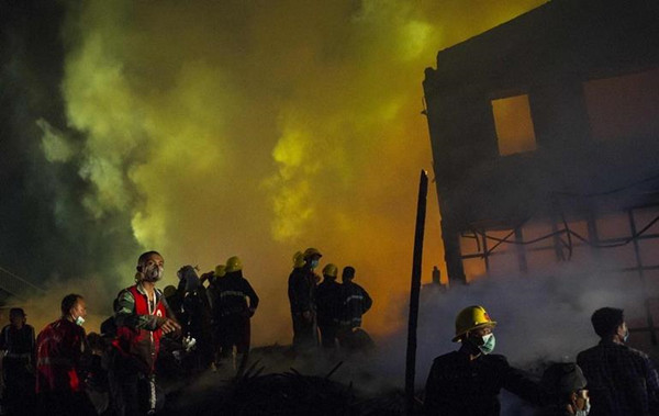 仰光省莱达雅工业区再度发生严重火情！