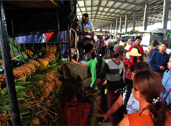 畹町水果交易市场缅甸凤梨亏本贱卖