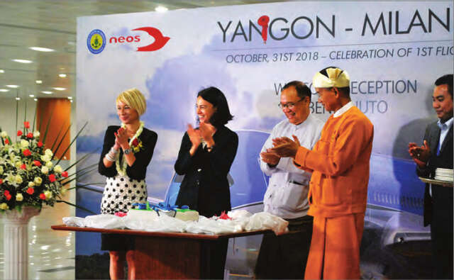 仰光—米兰直航首飞日，仰光机场盛大欢迎意大利游客