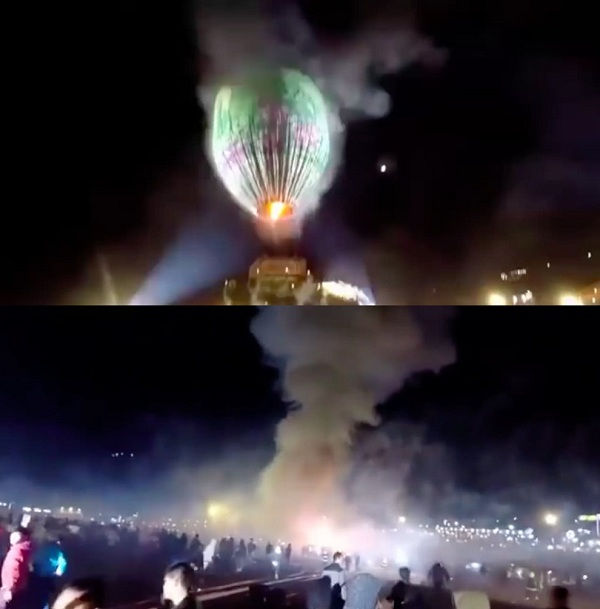 缅甸热气球90米高空瞬间爆炸砸向人群致多人受伤