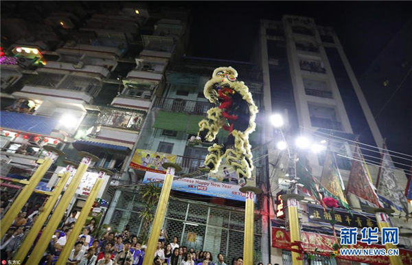 缅甸仰光庆祝中国农历新年 舞狮大赛精彩纷呈