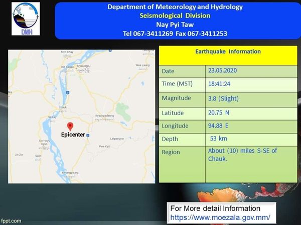 缅甸境内发生又连续发生两场小型地震