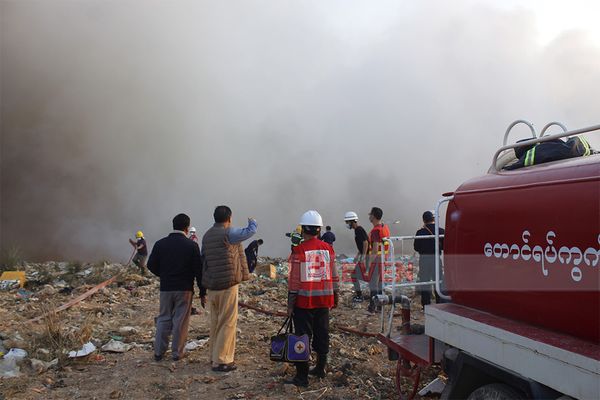 缅中边城木姐市一垃圾场发生火灾