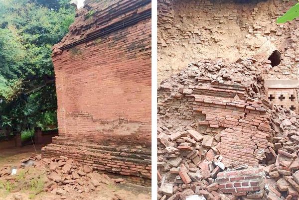 蒲甘-良乌地区部分古建筑因连续暴雨受损