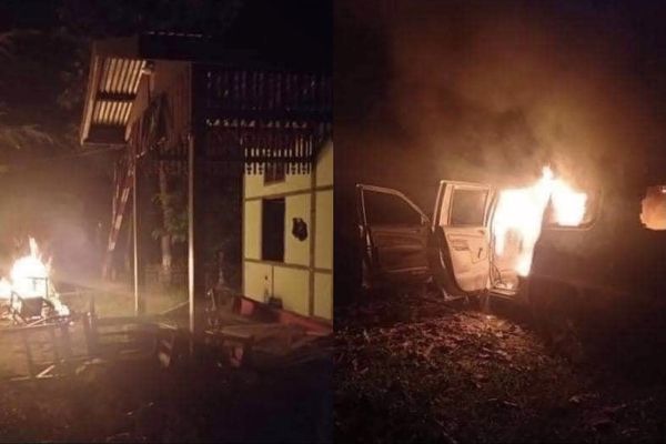 实皆省梯济镇警卫岗亭被纵火